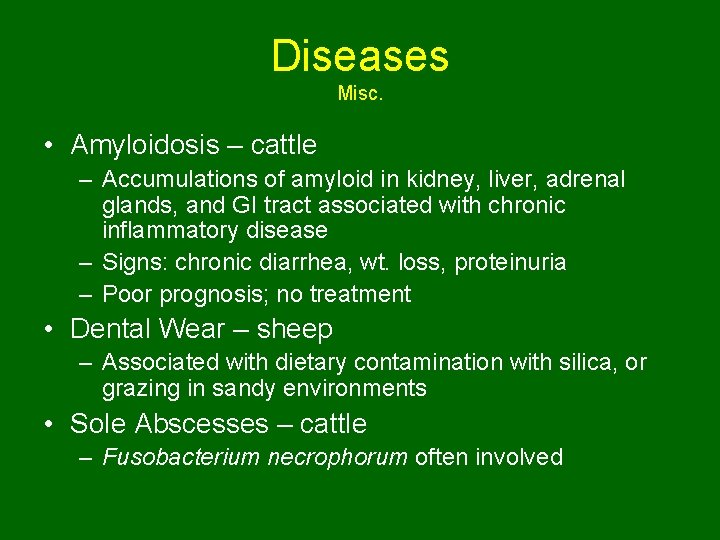 Diseases Misc. • Amyloidosis – cattle – Accumulations of amyloid in kidney, liver, adrenal
