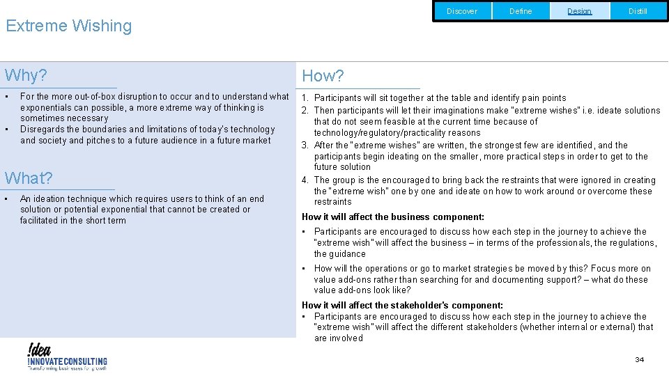 Discover Define Design Distill Extreme Wishing Why? How? • 1. Participants will sit together