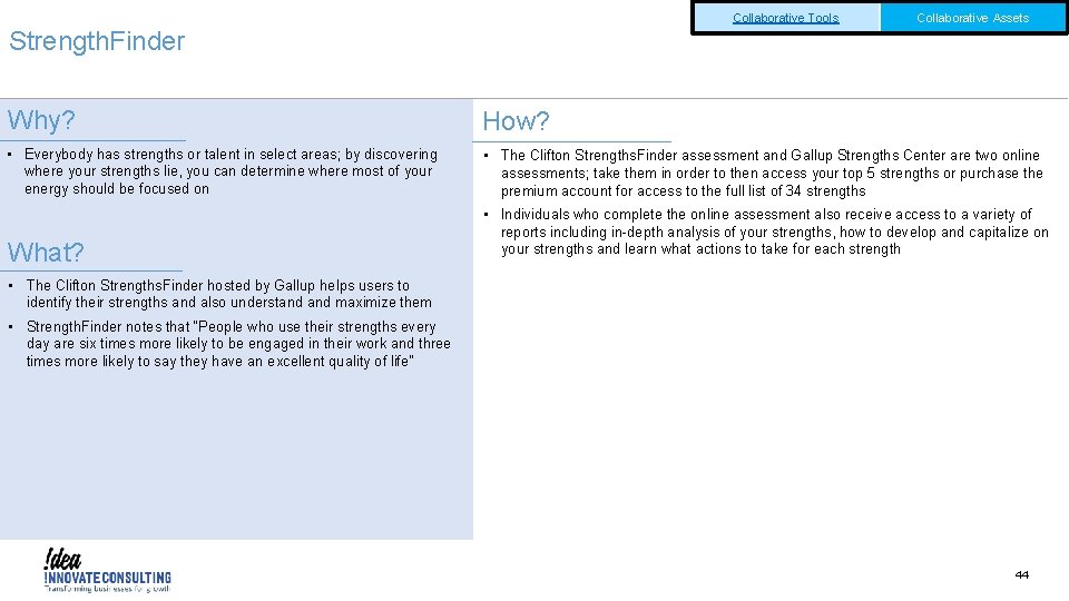 Collaborative Tools Collaborative Assets Strength. Finder Why? How? • Everybody has strengths or talent