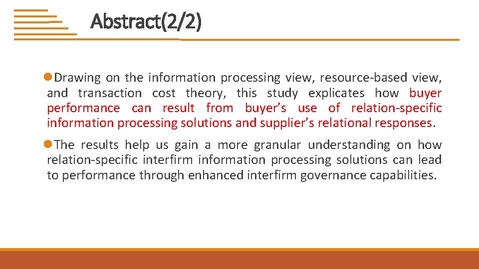 EXAMINING THE RELATIONAL BENEFITS OF IMPROVED INTERFIRM INFORMATION