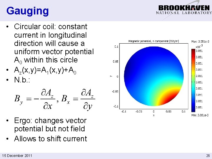 Gauging • Circular coil: constant current in longitudinal direction will cause a uniform vector