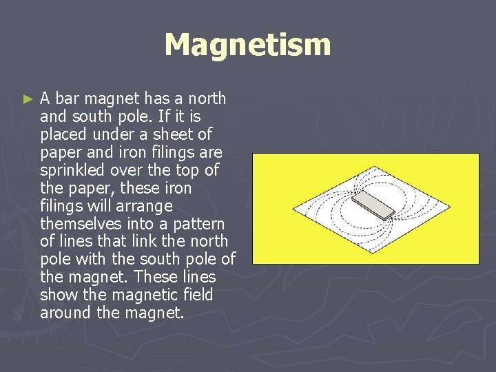Magnetism ► A bar magnet has a north and south pole. If it is