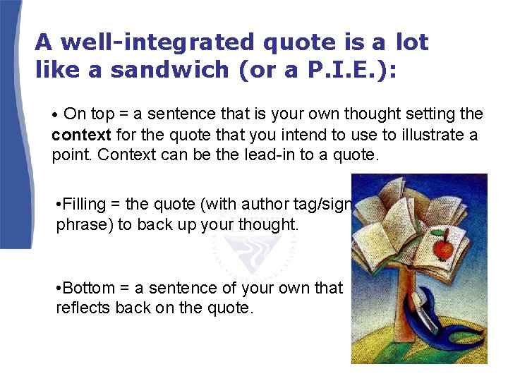 A well-integrated quote is a lot like a sandwich (or a P. I. E. A well-integrated quote is a lot like a sandwich (or a P. I. E.