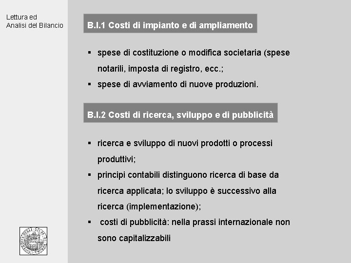 Lettura ed Analisi del Bilancio B. I. 1 Costi di impianto e di ampliamento