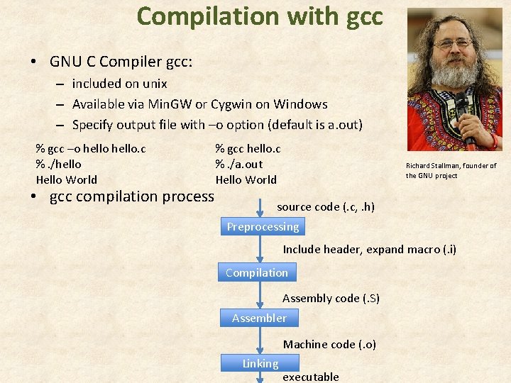 Compilation with gcc • GNU C Compiler gcc: – included on unix – Available Compilation with gcc • GNU C Compiler gcc: – included on unix – Available