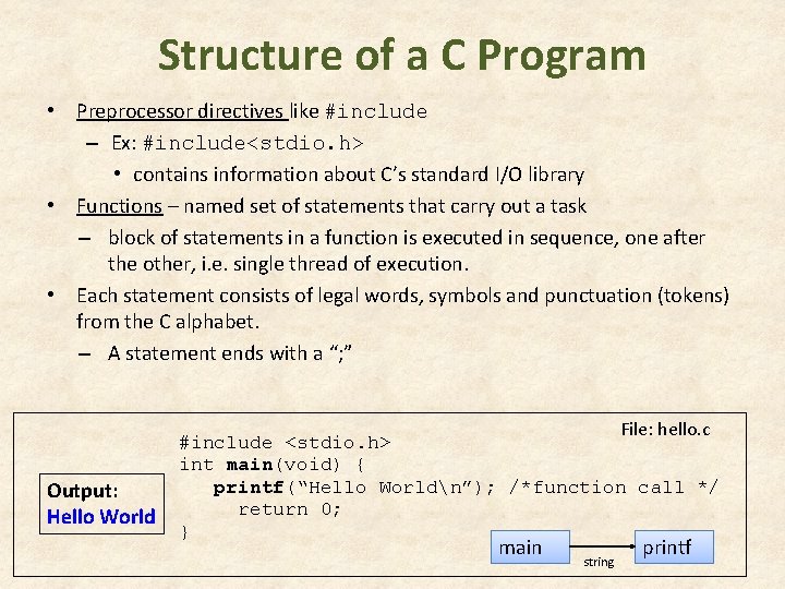 Structure of a C Program • Preprocessor directives like #include – Ex: #include<stdio. h> Structure of a C Program • Preprocessor directives like #include – Ex: #include<stdio. h>
