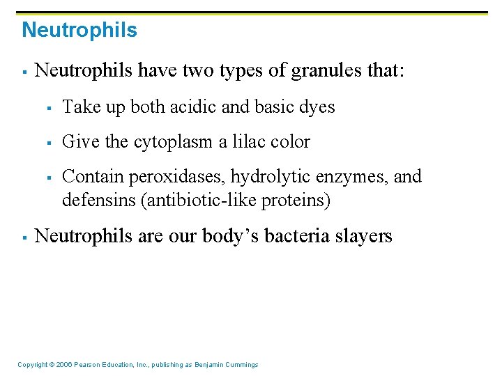 Neutrophils § Neutrophils have two types of granules that: § Take up both acidic Neutrophils § Neutrophils have two types of granules that: § Take up both acidic