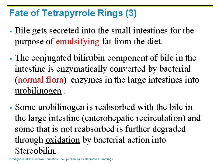 Fate of Tetrapyrrole Rings (3) § § § Bile gets secreted into the small Fate of Tetrapyrrole Rings (3) § § § Bile gets secreted into the small