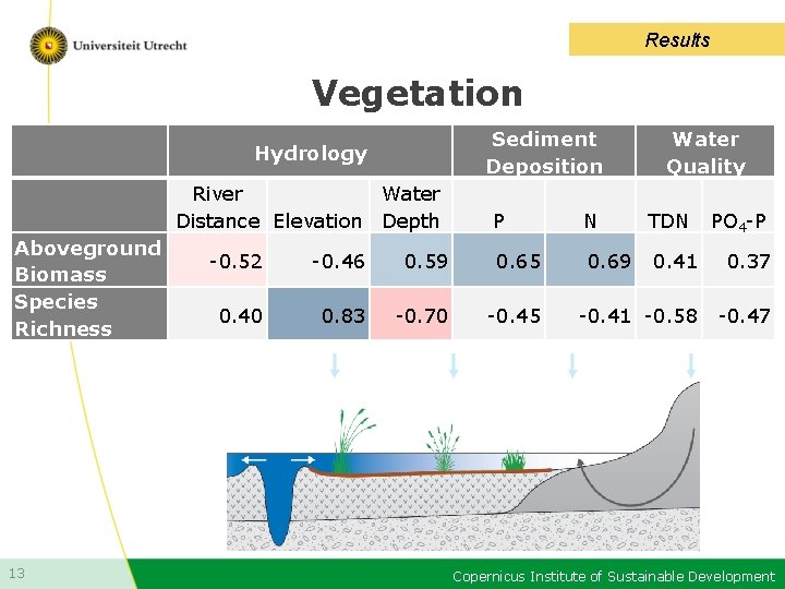 Results Vegetation Aboveground Biomass Species Richness 13 Sediment Deposition Hydrology River Water Distance Elevation