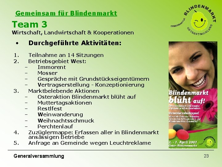 Gemeinsam für Blindenmarkt Team 3 Wirtschaft, Landwirtschaft & Kooperationen • 1. 2. 3. 4. Gemeinsam für Blindenmarkt Team 3 Wirtschaft, Landwirtschaft & Kooperationen • 1. 2. 3. 4.
