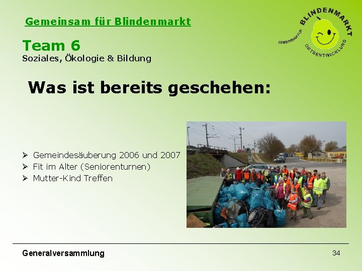 Gemeinsam für Blindenmarkt Team 6 Soziales, Ökologie & Bildung Was ist bereits geschehen: Ø