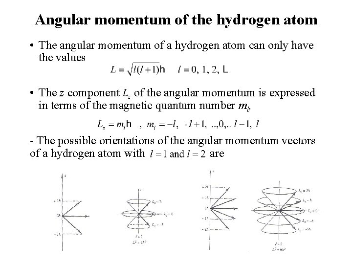 Angular momentum of the hydrogen atom • The angular momentum of a hydrogen atom