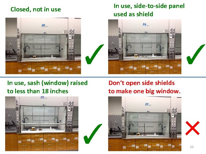 In use, side-to-side panel used as shield Closed, not in use ✓ In use,