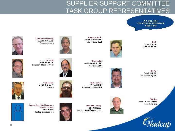 SUPPLIER SUPPORT COMMITTEE TASK GROUP REPRESENTATIVES WE WILL HELP YOU WITH ANY TASK GROUP