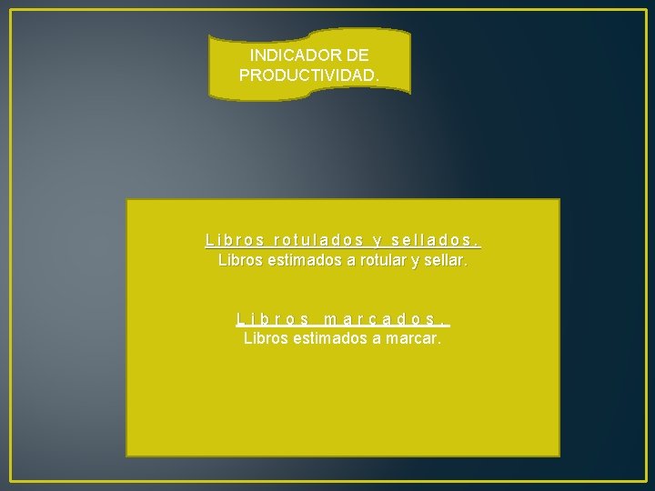 INDICADOR DE PRODUCTIVIDAD. Libros rotulados y sellados. Libros estimados a rotular y sellar. Libros