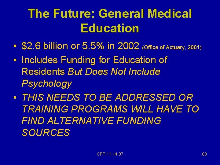The Future: General Medical Education • $2. 6 billion or 5. 5% in 2002 The Future: General Medical Education • $2. 6 billion or 5. 5% in 2002