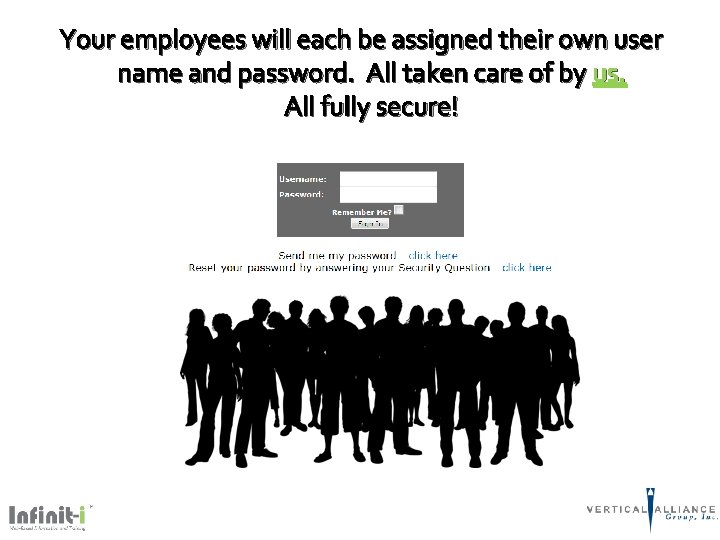 Your employees will each be assigned their own user name and password. All taken