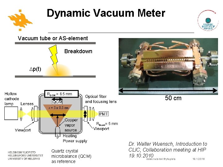 Dynamic Vacuum Meter Vacuum tube or AS-element Breakdown p(t) RQCM = 6. 5 mm Dynamic Vacuum Meter Vacuum tube or AS-element Breakdown p(t) RQCM = 6. 5 mm