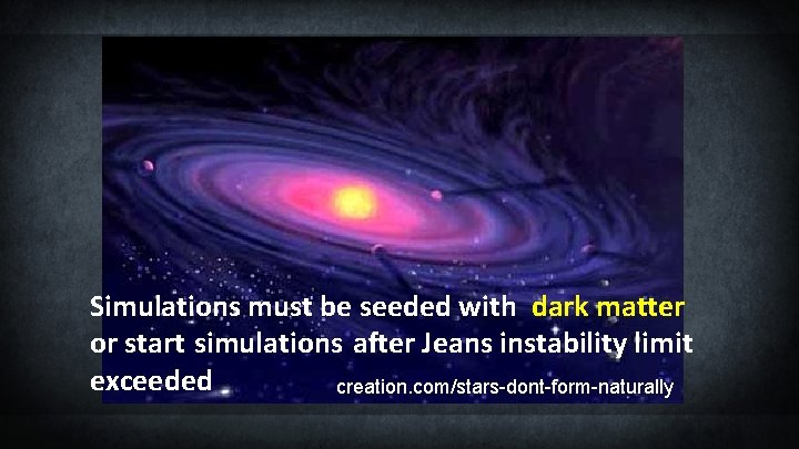 Simulations must be seeded with dark matter or start simulations after Jeans instability limit