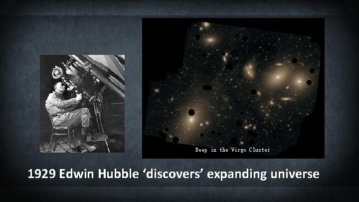 Deep in the Virgo Cluster 1929 Edwin Hubble ‘discovers’ expanding universe 