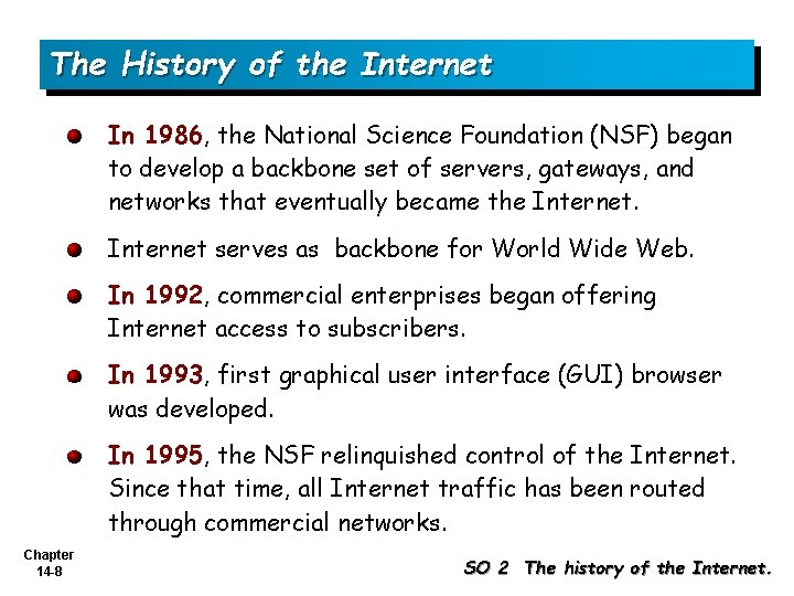 The History of the Internet In 1986, the National Science Foundation (NSF) began to