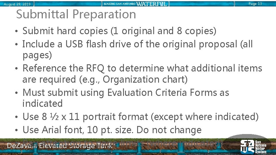 August 29, 2019 Page 13 Submittal Preparation • Submit hard copies (1 original and