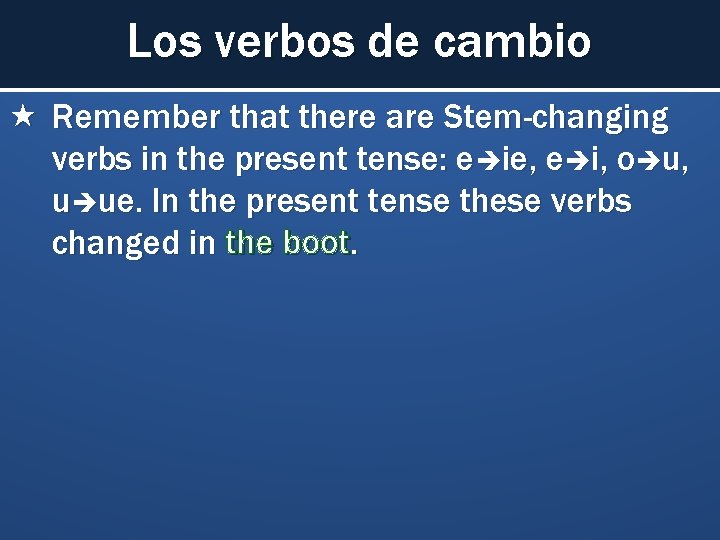 Los verbos de cambio Remember that there are Stem-changing verbs in the present tense: