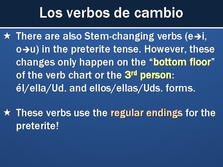 Los verbos de cambio There also Stem-changing verbs (e i, o u) in the