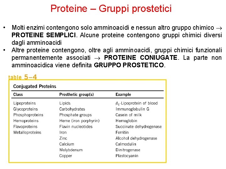 Proteine – Gruppi prostetici • Molti enzimi contengono solo amminoacidi e nessun altro gruppo