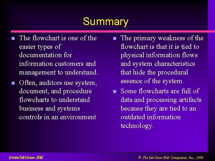 Summary n n The flowchart is one of the easier types of documentation for