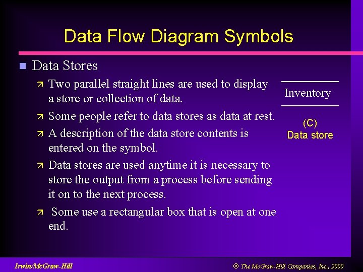 Data Flow Diagram Symbols n Data Stores ä ä ä Two parallel straight lines