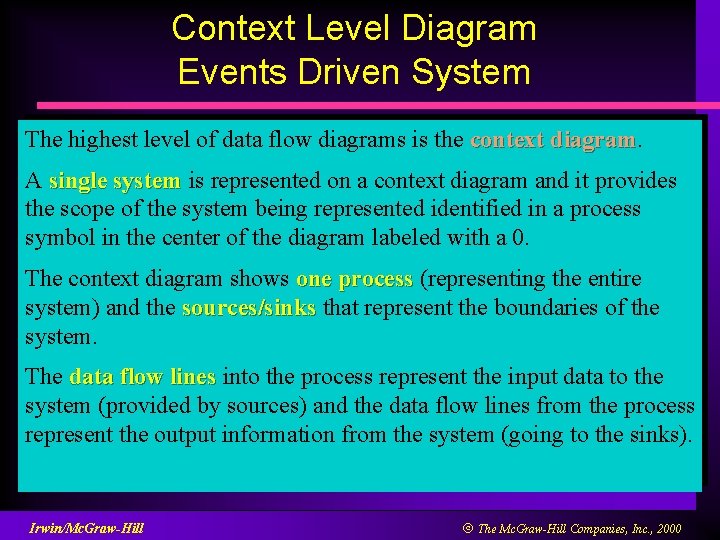 Context Level Diagram Events Driven System The highest level of data flow diagrams is