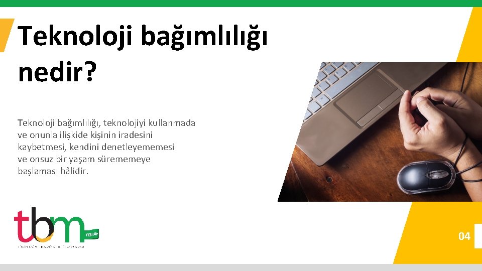 Teknoloji bağımlılığı nedir? Teknoloji bağımlılığı, teknolojiyi kullanmada ve onunla ilişkide kişinin iradesini kaybetmesi, kendini