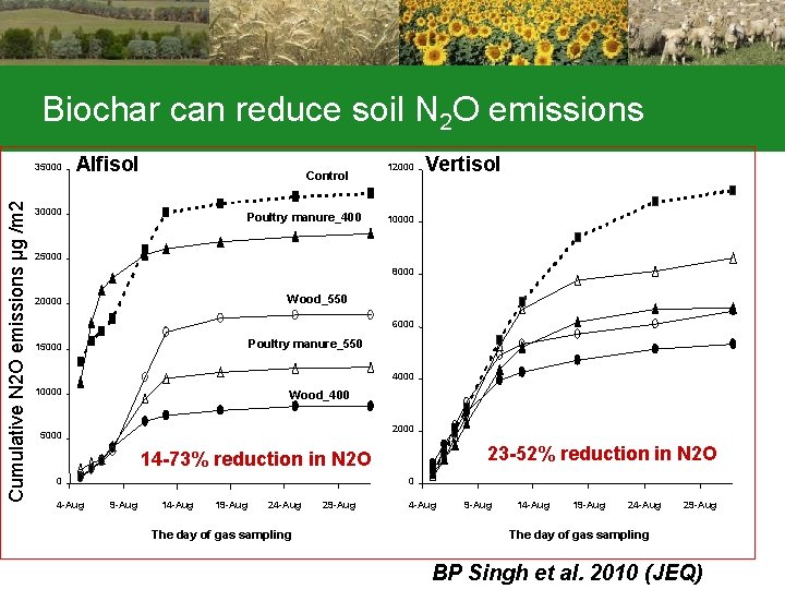 Biochar can reduce soil N 2 O emissions Cumulative N 2 O emissions µg