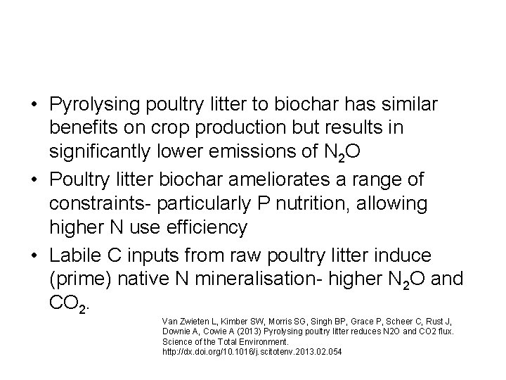  • Pyrolysing poultry litter to biochar has similar benefits on crop production but