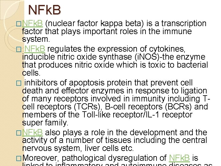 NFk. B �NFk. B (nuclear factor kappa beta) is a transcription factor that plays NFk. B �NFk. B (nuclear factor kappa beta) is a transcription factor that plays