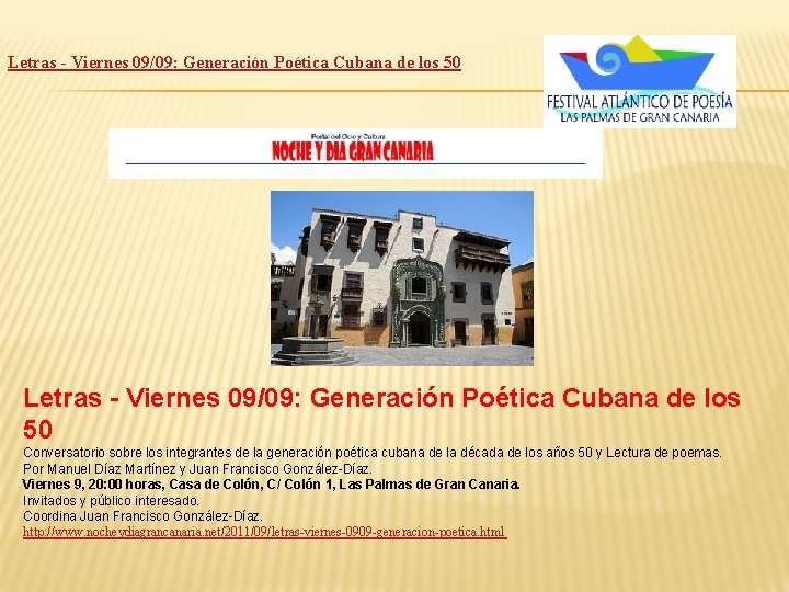 Letras - Viernes 09/09: Generación Poética Cubana de los 50 Conversatorio sobre los integrantes