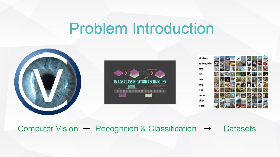 Problem Introduction Computer Vision → Recognition & Classification → Datasets 