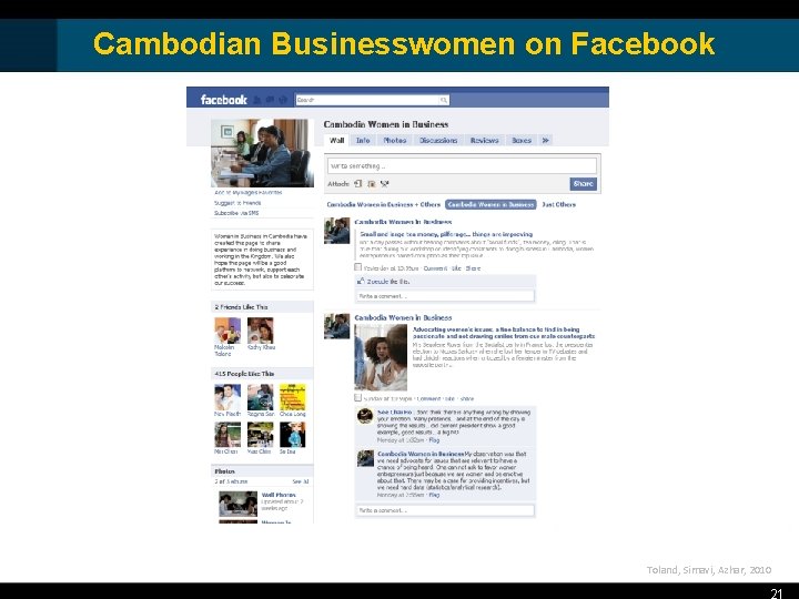 Cambodian Businesswomen on Facebook Toland, Simavi, Azhar, 2010 21 Cambodian Businesswomen on Facebook Toland, Simavi, Azhar, 2010 21
