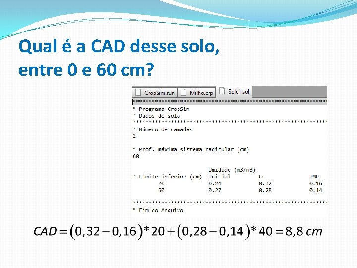 Qual é a CAD desse solo, entre 0 e 60 cm? Qual é a CAD desse solo, entre 0 e 60 cm?