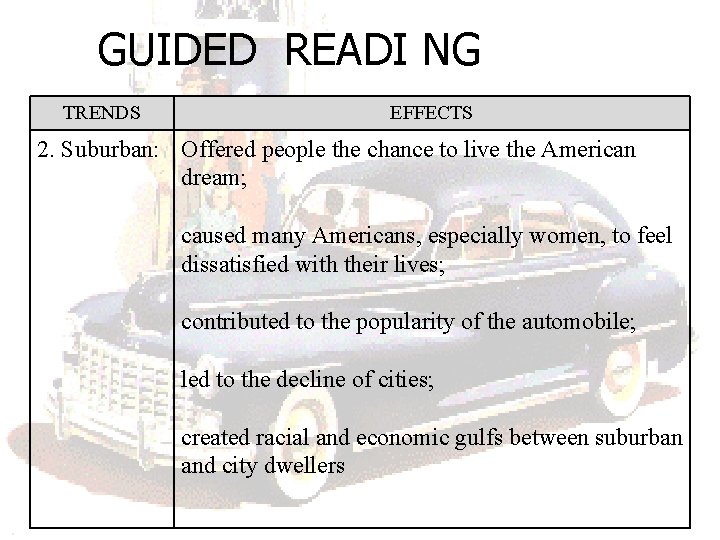 GUIDED READI NG TRENDS EFFECTS 2. Suburban: Offered people the chance to live the GUIDED READI NG TRENDS EFFECTS 2. Suburban: Offered people the chance to live the