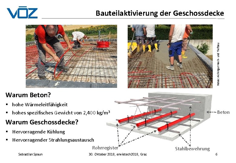 Fotos: Aichinger Hoch- und Tiefbau Bauteilaktivierung der Geschossdecke Warum Beton? § hohe Wärmeleitfähigkeit §