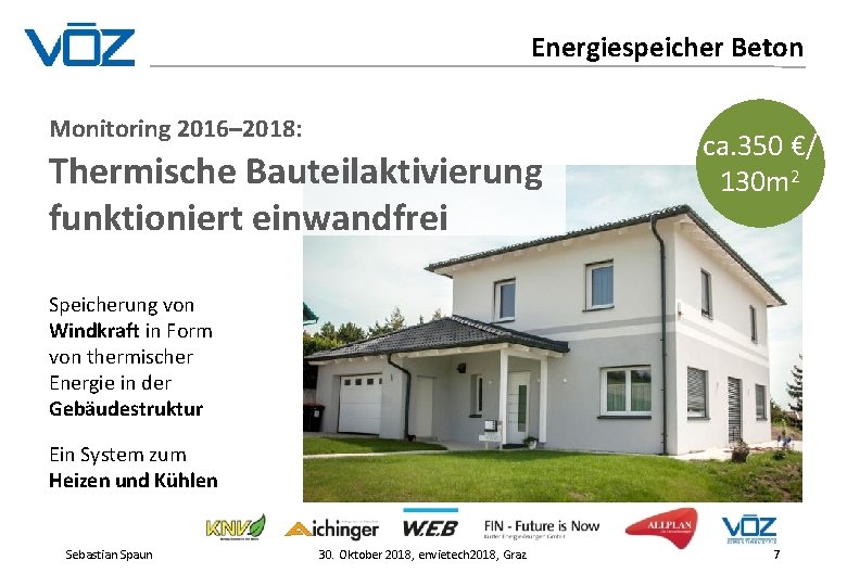 Energiespeicher Beton Monitoring 2016– 2018: Thermische Bauteilaktivierung funktioniert einwandfrei ca. 350 €/ 130 m