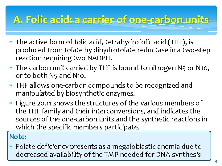 A. Folic acid: a carrier of one-carbon units The active form of folic acid,