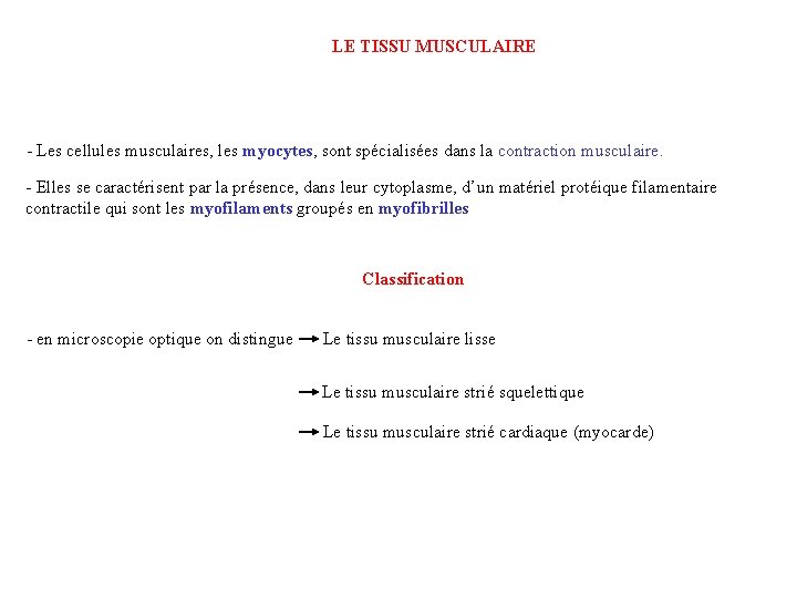 LE TISSU MUSCULAIRE - Les cellules musculaires, les myocytes, sont spécialisées dans la contraction