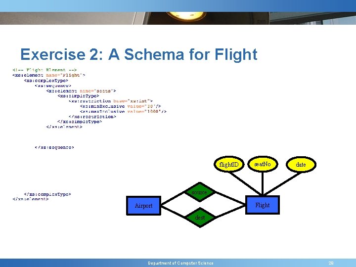 Exercise 2: A Schema for Flight flight. ID seat. No date source Flight Airport