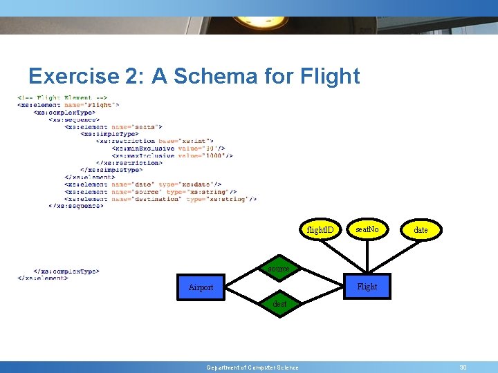 Exercise 2: A Schema for Flight flight. ID seat. No date source Flight Airport