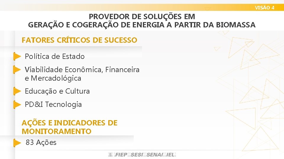 VISÃO 4 PROVEDOR DE SOLUÇÕES EM GERAÇÃO E COGERAÇÃO DE ENERGIA A PARTIR DA