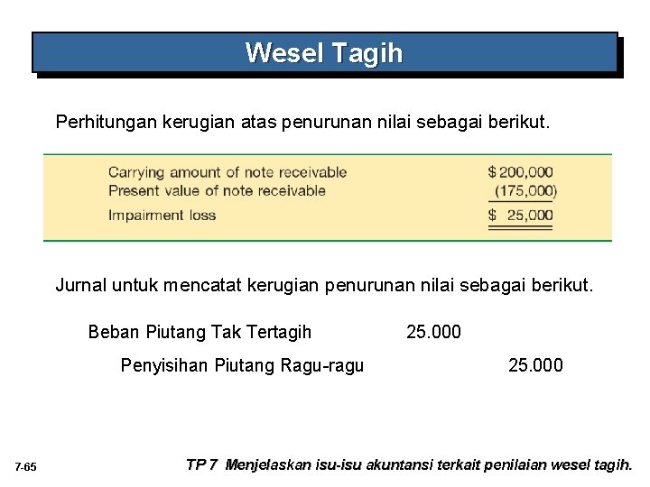 Wesel Tagih Perhitungan kerugian atas penurunan nilai sebagai berikut. Jurnal untuk mencatat kerugian penurunan Wesel Tagih Perhitungan kerugian atas penurunan nilai sebagai berikut. Jurnal untuk mencatat kerugian penurunan