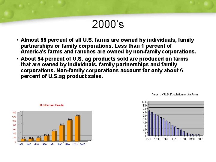 2000’s • Almost 99 percent of all U. S. farms are owned by individuals,